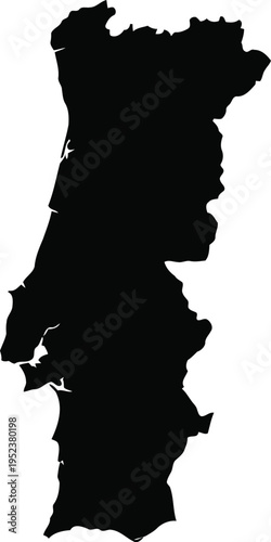 Solid black silhouette of the map of portugal isolated on a plain white background