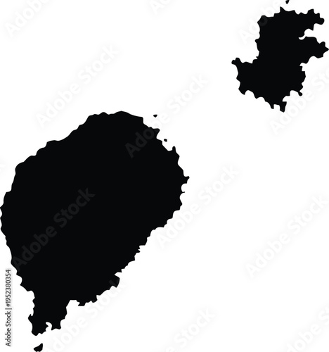 Black silhouette map of the islands of sao tome and principe on a plain white background