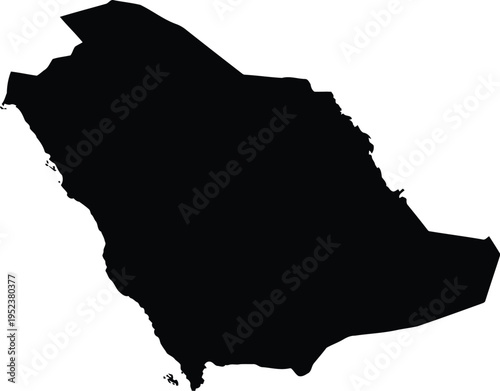 Map of saudi arabia silhouette in solid black isolated on a plain white background.