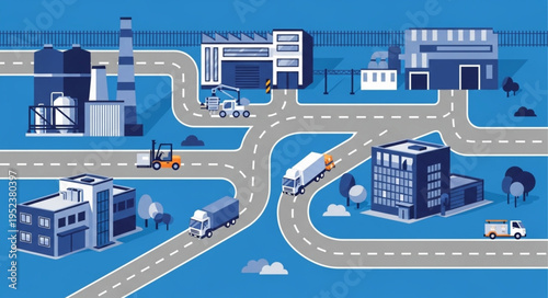 Logistics Network Illustration - Supply Chain and Transportation System.
