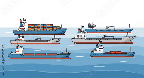 Collection of Cargo Ships and Tankers on the Water.