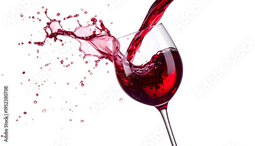 An image of red wine being splashed into a glass against a white background.