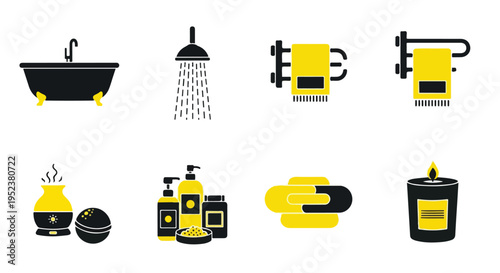 Set of 8 bathroom and power tool icons vector