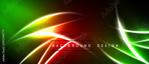 Vibrant neon lines create abstract background. Green, red, yellow hues blend, forming dynamic visual effect. Text reads background design.