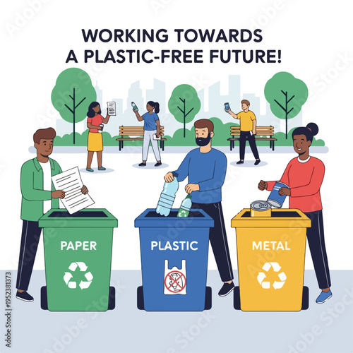 People sorting recyclable materials into bins 3.