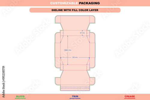 Custom dimensions hexagonal zipper flap boxes dieline overlap customizable packaging design template editable printable carton die line production use
