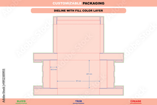 Custom flip top box printable dieline packaging template customizable hidden style opening editable carton die line precise folding packaging solution professional design