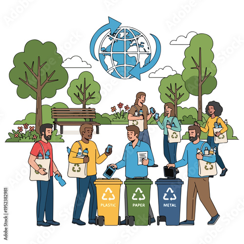 People collecting recyclable waste materials.