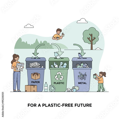 People depositing recyclable materials in bins 2.