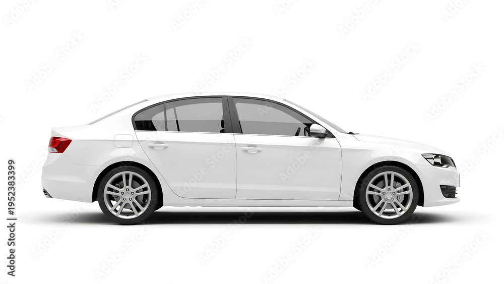 Obraz premium Side view of a white car parked on a plain surface outdoors