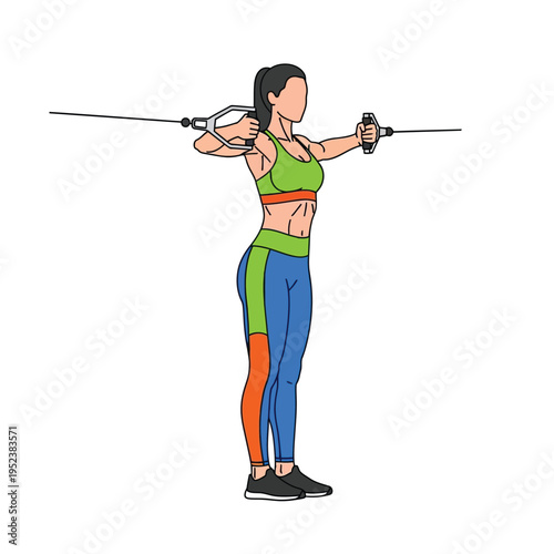 Woman performing cable crossover exercise for chest muscles.