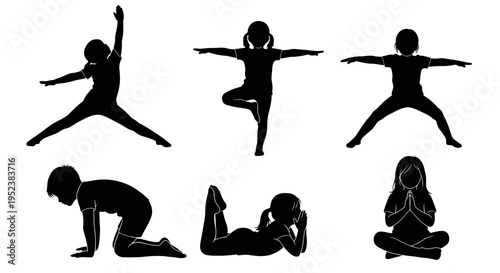 Children Yoga Poses Silhouettes: Kids Practicing Mindfulness and Flexibility