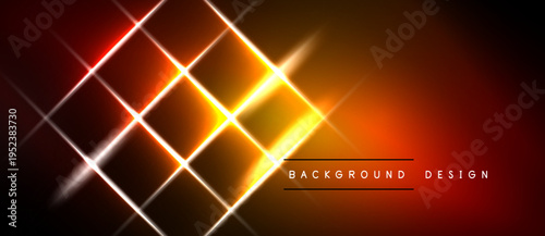 Bright neon grid pattern. Orange, red hues dominate dark background. Modern design element, abstract light effects present.