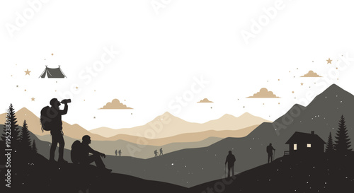 Mountain climber reaching summit with flag vector illustration concept
