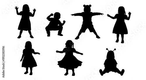 Diverse Children Silhouettes: Playful Poses Collection