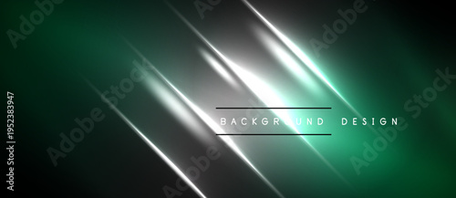 Dark green abstract background. Bright silver lines create dynamic diagonal shapes. Text reads background design. Minimalist, modern aesthetic.