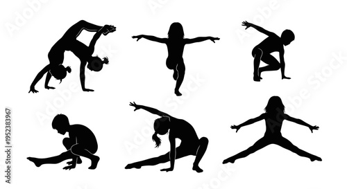 Gymnastics Silhouettes: Diverse Poses of Young Athletes in Motion
