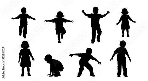 Silhouettes of Active Children Playing and Dancing in Various Poses