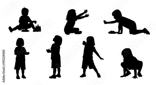 Silhouettes of Children Playing and Posing in Various Active Poses