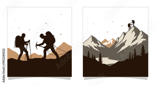 Mountain climbers hiking adventure illustration outdoors landscape vector