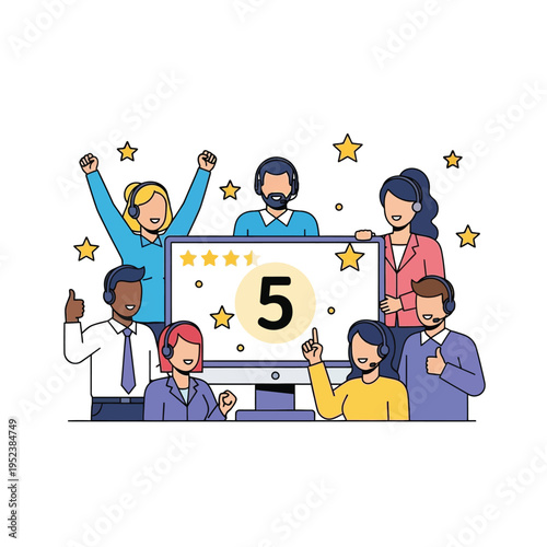 Customer Service Team Celebrates Excellent Five Star Rating.