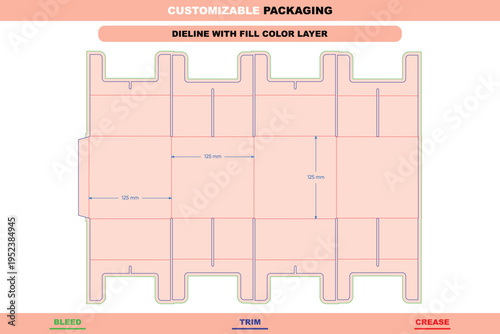 Open internal fixed insert buffer box dieline customizable packaging design template with precision carton and editable premium die line for structural box production