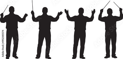 Black Solid Choir Directors Waving Arms Silhouettes Set of Six on White Background
