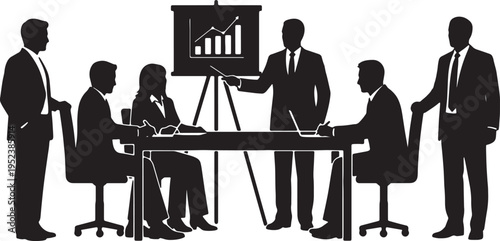 Black Solid Corporate Business Executive Silhouettes Set of Six on White Background