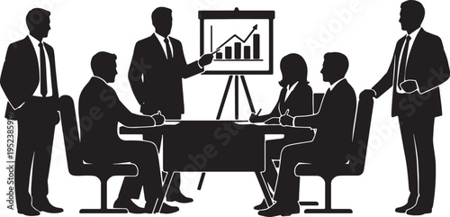 Black Solid Corporate Business Executive Silhouettes Set of Six on White Background