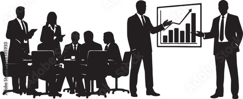 Black Solid Corporate Business Executive Silhouettes Set of Six on White Background