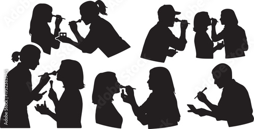 Black Solid Cosmetic Makeup Artist Silhouettes Set of Six on White Background