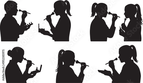 Black Solid Cosmetic Makeup Artist Silhouettes Set of Six on White Background