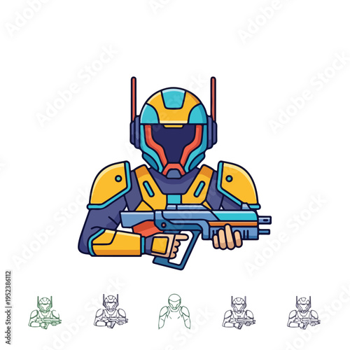 Futuristic Space Soldier Holding Gun.