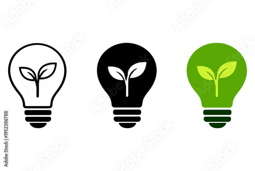 Eco friendly light bulb vector graphic illustration with green sprouts growing inside