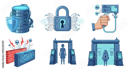 Digital security icons data protection access control metal detector threat