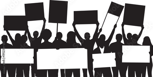 Crowd of Protesters Silhouette Vector Demonstration Banner Illustration