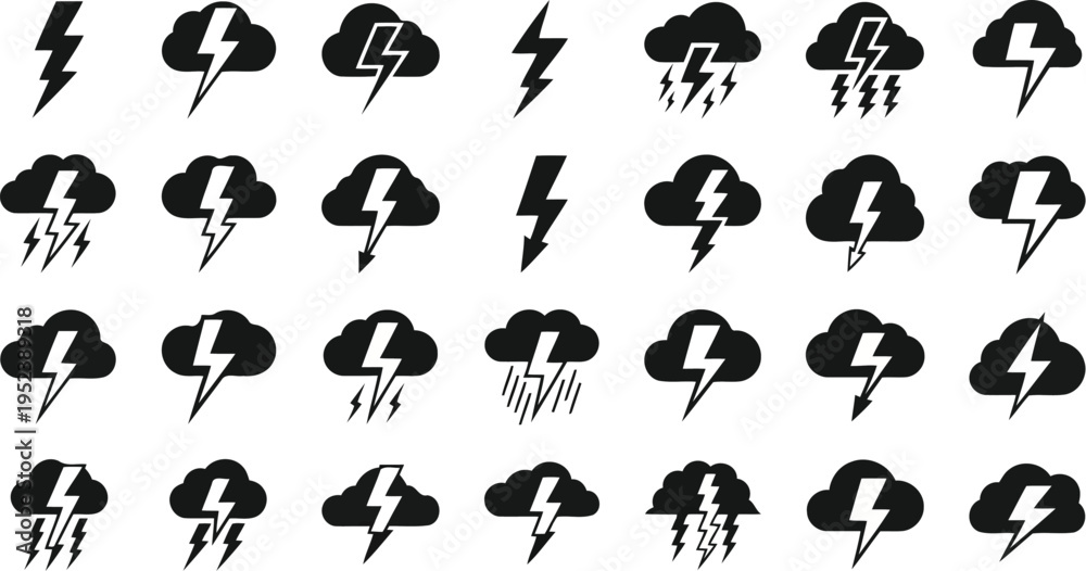 Obraz premium Black silhouette storm cloud weather icon collection