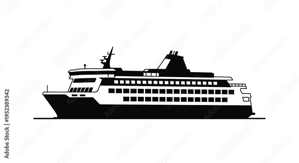 Fototapeta premium A large passenger ship is depicted in a striking black silhouette
