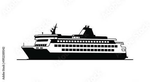 A large passenger ship is depicted in a striking black silhouette