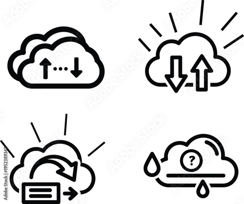 Weather icons with silhouette clouds and various symbols