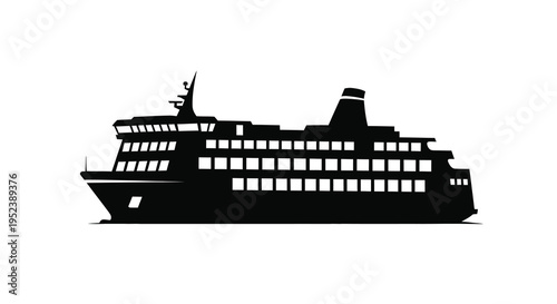 A striking black cruise ship illustration against a white background silhouette
