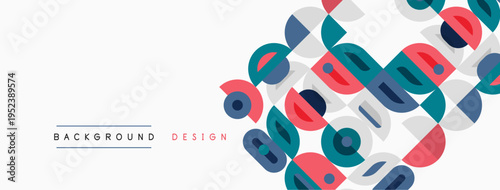 Abstract geometric pattern. Overlapping circles, squares create dynamic visual texture. Soft colors, minimalist style.