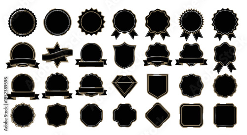 Collection of Black Blank Badges, Seals, and Emblems with Gold Border