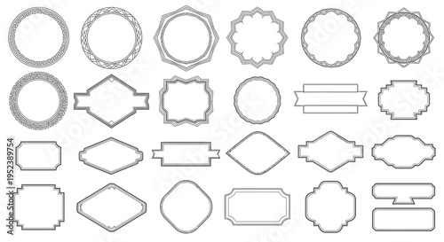 Collection of Decorative Vintage Frames and Borders: Ornate Circles, Ribbons, and Geometric Shapes