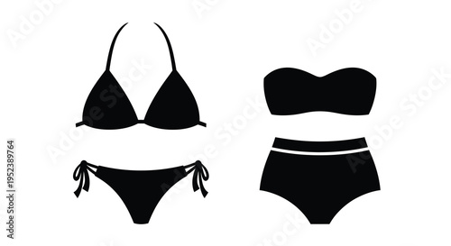 Two swimsuit styles presented as a black graphic silhouette