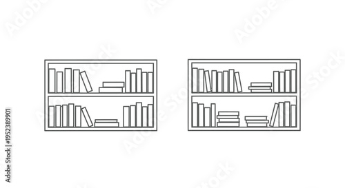 Two bookshelves filled with books in a simple black outline silhouette