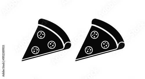 Two slices of pepperoni pizza depicted in a dark silhouette