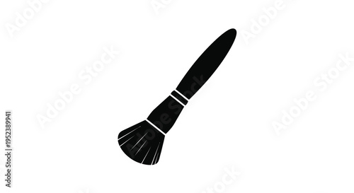 A simple black silhouette of a makeup brush on white background
