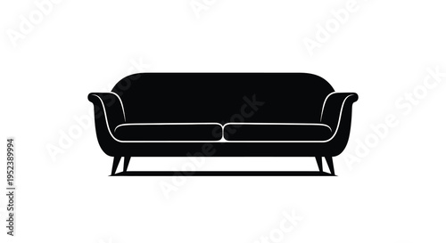 A black silhouette of a mid century modern sofa design silhouette