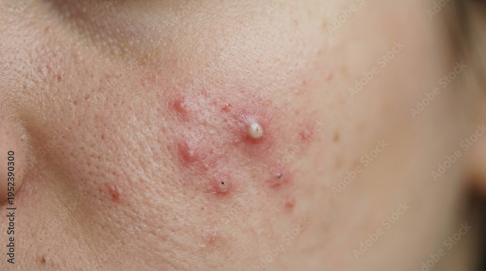 Fototapeta premium Acne Skin Close-Up Dermatology Texture Concept